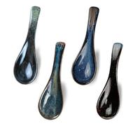 4Pcs Ramen Spoon Set, Chinese Soup Spoons for Authentic Asian Cuisine, Japanese Style Blue Ceramic Soup Spoons for Ramen, Pho and Noodle Dishes