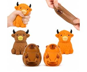 4pcs Random Squishy Toy Set - 2x Capybara & 2x Highland Cow, Soft Quick-Rising Squeeze with Glossy Finish, Fidget Sensory Stress Relief Toys for Kids & Adults, Cute Kawaii Animal Gift Bundle