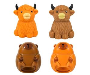 4pcs Random Squishy Toy Set - 2x Capybara & 2x Highland Cow, Soft Slow-Rising Squeeze with Glossy Finish, Fidget Sensory Stress Relief Toys for Kids & Adults, Cute Kawaii Animal Gift Bundle