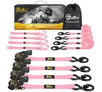 4Pcs Ratchet Tie Down Straps Kit for 2400lb Break Strength | 1” x 16FT Tie Down Straps with Soft Loop Tie-Downs & Safety S Hook - Cargo Strap Tie Down for Trucks, Motorcycle, Moving, Appliances - Pink