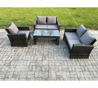 Fimous 4pcs Rattan Outdoor Garden Furniture Sofa Set Table & Chairs Dark Grey Mixed
