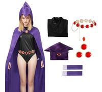 4Pcs Raven Costume Women Superhero Raven Cape Anime Costume with Waist Belt Gloves Accessories for Halloween Cosplay (XL)