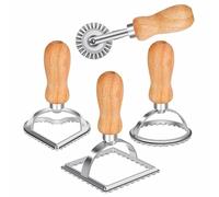 4pcs Ravioli Stamp Maker Cutter with Roller Wheel Wooden Handle and Fluted Edge For Ravioli, Pasta, Dumplings Lasagna, Pierogi