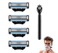 4Pcs Razor Blades Refills with 1 Handle Razors for Mach 3 Blades Replacement Blade with Double Lubrication Strip Compatible with Mach 3 Handles Shaving Manual Shaver Blade Men Father Boyfriend