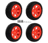 4PCS RC Rubber Tyres with 12mm Hex Wheel Rims, Replacement Tires for 1/16 Scale RC Car, High - Grip Off - Road Wheels and Tires Set for Red RC Vehicle