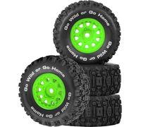 4PCS RC Wheel Tires for 1/14 Mojave Grom,BRCatWPark Hex Wheels Rims and Rubber Tires Soft Tires,RC Drift Off Road Buggy Rally Truck Wheels and Tires for 1/14 Mini Mojave Grom,Green
