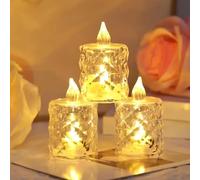 4pcs Realistic and Bright Battery Operated Flameless LED Tea Lights Candles Crystal Flameless Candle Lights Twinkling Light Crystal Electric Fake Candles for Weddings Christmas Party Decoration (M)