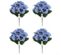 4Pcs Realistic Artificial Pansy Flowers 35cm Multicolor Faux Silk Plants for Home Garden Wedding Party Centerpiece Decor White Pink Yellow Blue Red Purple(shallow blue)