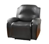 4pcs Recliner Sofa Cover, PU Leather Reclining Cover Waterproof Armchair Slipcover, Non Slip Recliner Sofa Slipcover for Living Room-Black