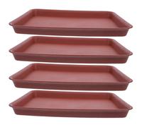 4pcs Rectangular Plant Pot Tray in Brown Plastic with Smooth Surface | Thick Solid Plastic Construction, Portable and Repositionable Design, for Succulent and Herb Pots