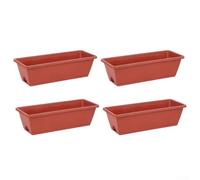 4PCS Rectangular Plastic Window Boxes with Drainage Holes and Secure Trays for Growing Vegetables, Succulents, and Ornamental Plants in Various Spaces (Red brick)