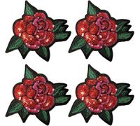 4Pcs Red and Pink Sequin Rose with Leaf Patch Iron-On/Sew On Patches for Clothes,5 inch Applique Embroidered Iron on Patch Sew On for Craft Sewing Appliques,Embroidered Appliqué Patches