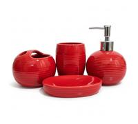 4Pcs Red Bathroom Accessories Modern Ceramic Bathroom Accessories Set Includes Soap Dispenser Toothbrush Holder Tumbler Soap Dish for Home Apartment