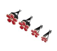 4pcs Red Flower Car Vent Clip Metal Air Freshener Decoration | Easy to Clip, Car Interior Decoration, Creative Elegant Look, No Unpleasant Smell