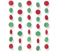 4PCS Red Green Christmas Streamers Decorations Glitter Xmas Tree Ornaments Accessories Circle Dots Paper Garland Fiesta Birthday Loteria Party Banner Streamer Background Supplies Chriatmas Decor