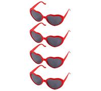 4PCS Red Vintage Heart Shaped Sunglasses for Women Men Kids Red Love Heart Sunglasses Cat Eye Ladies Fashion Retro Eyeglasses for Protection Eyewear Party Glasses Stocking Fillers Kids