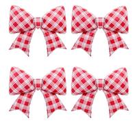 4Pcs Red White Gingham Bow Balloons for Christmas/Kitty Cat/Valentine’s Day/Summer Picnic BBQ/Retro American Diner Party/Red Plaid Checkered Foil Bow for BBQ Pizza Party/Thanksgiving Yard Party