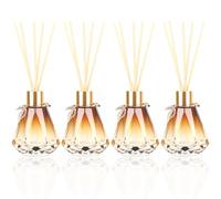4pcs Reed Diffuser Empty Bottles With 20pcs Sticks, Delicate Gold Leaf Decor, Glass Fragrance Set With Lids for Home, Bathroom | Refillable, Diamond Style Gold