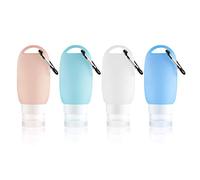 4Pcs Refillable Bottles, Hand Travel Bottle with Keychain Clip BPA Free Squeezable of Empty Silicone Containers Suit for Facial Cleanser Liquids (Green)