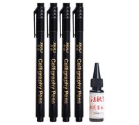 4Pcs Refillable Soft Tip Art Brush Pen with Fine Point and 25ML Black Inks Bottle for Sketching Handwriting Practice Calligraphy Pen