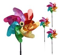 4Pcs Reflective Bird Scarer Windmill | Double Sided Rainbow Colour Holographic Reflective Pigeon Deterrent Bird Repellent Windmill | Wind Spinners for Garden Home (Height 48cm)