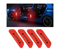 4PCS Reflective Open Warning Stickers for Car Door, Night Visibility Auto Safety Prompt Decals, 3.6 Inch Anti-Collision Protective Strip Tape, Car Accessories Universal for Truck, SUV, Van (Red)