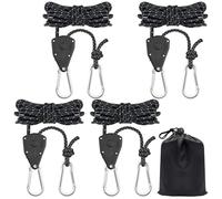 4PCS Reflective Tent Guy Ropes, 4 mm Tent Camping Cord with Pulley, 5M Heavy-Duty Guide Buckle Rope with Aluminum Adjuster, TentGuy Ropes for Awning Outdoor TentTarp Gazebo Hiking Awning Picnics