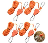 4PCS Reflective Tent Guy Ropes, 4 mm Tent Camping Cord with Pulley, 5M Heavy Duty Guide Buckle Rope with Aluminum Adjuster, Tent Guy Ropes for Awning Outdoor Tent Tarp Hiking Awning Picnics