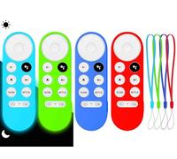 4Pcs Remote Case Cover for Chromecast with Google TV 2020/ HD 2022 Remote, Glow Blue+Glow Green+Red(NO emit Light)+Dark Blue(NO emit Light),with 4 Lanyard, Anti Slip Silicone Protective Case
