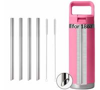 4PCS Replacement Metal Straw for YETI Rambler 18 oz Straw Cap Water Bottle, Reusable 304 Stainless Steel Replacement Straws with 2PCS Cleaning Brushes Compatible with YETI Rambler Jr. 18 oz