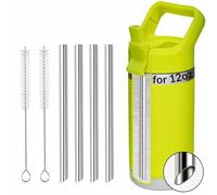 4PCS Replacement Metal Straw for YETI Rambler Jr. 12OZ Kids Water Bottle, Reusable Stainless Steel Replacement Straws with 2PCS Cleaning Brushes Compatible with YETI Rambler Jr. 12OZ Kids Bottle