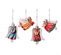 4Pcs Resin Angel Pendants with Retro Design for Christmas Tree Decoration, Classic Holiday Accessories for Seasonal Home and Tree Ornamentation