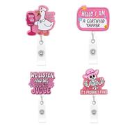 4Pcs Retractable ID Badge, Holder Nurse Badge Reel with Fun Designs Pink Name Tag Reel for Nurses Teachers Medical Staff Students Ideal for Hospitals Schools Offices Christmas Gifts