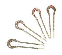 4pcs Retro Hairpin U Shaped Alloy Peach Blossom Rhinestone for Women | Secure Updo Hold, Bridal-ready Accessory, Vintage Chinese Style for Buns and Wedding Occasions