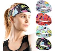 4Pcs Retro Print Head Wraps 80s 90s Head Scarfs Neon Bandana Headband Yoga Sport Hairbands Party Hiking Cycling Running Hair Accessories for Women Men