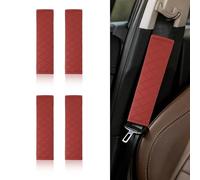 4PCS Retro Red Leather Seat Belt Pads, Thickened Seat Belt Covers to Protect Shoulder & Neck, Universal Car Accessories for Trucks, SUVs, RVs & Vans, Practical Car Interior Decor for Men & Women