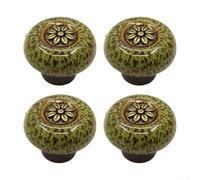 4pcs Retro Style Drawer Handle Single Hole Cabinet Knob for Kitchen Bathroom Wardrobe Cupboard Pottery Porcelain Zinc Alloy (Green)