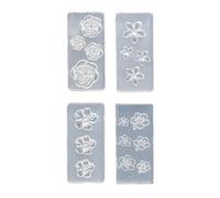 4PCS Reusable Clear Floral Nails Templates for Gel Art Plumerias Roses Molds Set Flower Nails Decorations UV Gel Flower Nail Charm Templates