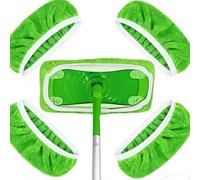 4pcs Reusable Green Mop Pads Compatible with Swiffer Sweeper Dry Sweeping Cloths Wet Mopping Cloths Washable Replacement Soft Pads Refill for Surface/Hardwood Floor Cleaning(Mop is not Included)