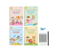 4Pcs Reusable Grooved Handwriting Workbooks, Handwriting Practice Books with Magic Pen Set, Lettes Numbers Drawing Tracing Calligraphy Practice Book, Early Education Writing Pad for Kids