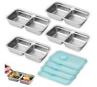 4PCS Reusable Snack Containers with Lids - Stainless Steel Bento Box - Stainless Steel Food Storage Containers - Dishwasher and Suitable for Kitchen Snacks Dips Take Out Travel and Outdoor Camping