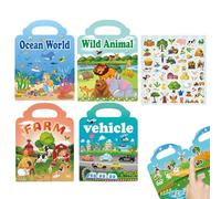 4Pcs Reusable Sticker Books for Kids, Stickers for Children, Toddler Sticker Book with Ocean Fish Animals Transport and Farm Themes, Creative Learning Toy for Age 2 3 4 5 Year Old Boys Girls Children