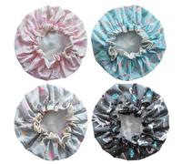 4pcs Reusable Waterproof Shower Cap Oil-proof for Women, Cotton | Classic Pretty Elastic Fit, Keeps Hair Dry for Face Washing, Hair Coloring, Braids