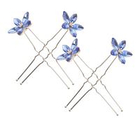 4pcs Rhinestone Bobby Pins U Shaped Hair for Bridal Wedding Styling | Blue Alloy with Sparkling Stones, 2 Prong Forks for Buns, Thick Hair, Proms and Formal Occasions