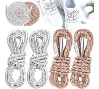 4pcs Rhinestone Glitter Shoelaces, Shiny Bling Round Hoodie Drawstrings, Crystal Rope Shoelaces for Women Sneakers, 4pcs White, Champagne, 47"