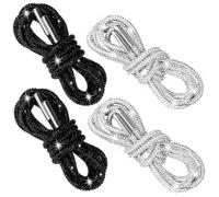 4pcs Rhinestone Glitter Shoelaces, Shiny Bling Round Hoodie Drawstrings, Crystal Rope Shoelaces for Women Sneakers, 4pcs White, Black, 47"