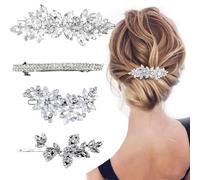 4PCS Rhinestone Hair Clips, Sparkly Silver Crystal Wedding Barrettes for Women, Elegant Bridesmaid Party Accessories, Glamorous Metallic Hair Clips for Girls and Special Occasions