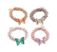4Pcs Rhinestone Hair Ties Crystal Butterfly Elastic Hair Scrunchies Stretchy Hair Accessories Hair Rope Ties Ponytail Holder for Women and Girls
