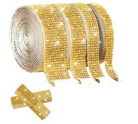 4Pcs Rhinestone Ribbon, Gold Glitter Tape, 1 Yard Rhinestones for Crafting | Self Adhesive 0.9/1.55/1.8/2.7 cm Glitter Ribbon Diamond Tape, Sparkling Ribbons, Bling Stickers for DIY Arts Craft