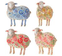 4pcs Rhinestone Sheep Brooch Pin with Floral Rose Motif for Women | Zinc Alloy Setting, Lightweight Secure Fit, for Coats and Bags, Year of Sheep Gift Piece